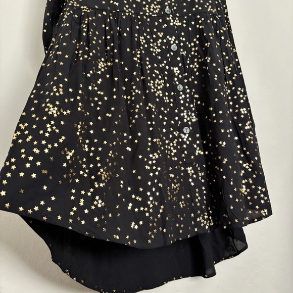 Solitaire Star Print Tunic/Mini Dress Size XL NEW Black Gold Metallic Button Up - Picture 4 of 12